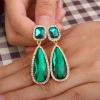 imageBriLove St Patricks Day Earrings Wedding Bridal Dangle Earring for Women Crystal Asscher Cut Elongated Faceted Teardrop Infinity Emerald Color GoldToned