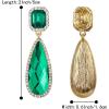 imageBriLove St Patricks Day Earrings Wedding Bridal Dangle Earring for Women Crystal Asscher Cut Elongated Faceted Teardrop Infinity Emerald Color GoldToned