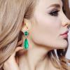 imageBriLove St Patricks Day Earrings Wedding Bridal Dangle Earring for Women Crystal Asscher Cut Elongated Faceted Teardrop Infinity Emerald Color GoldToned
