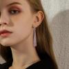 imageBriLove Wedding Bridal Elegant Crystal Beaded Teardrop Long Dangle Earrings for WomenPurple SilverTone