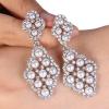 imageBriLove Wedding Bridal Simulated Pearl Earrings for Women Crystal Hollow Rhombus Chandelier Dangle Jewelry Clear SilverTone Ivory Color