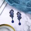 imageBriLove Womens Bohemian Boho Crystal Flower Wedding Bridal Chandelier Teardrop Bling Dangle Earrings03Navy Blue BlackTone
