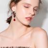 imageBriLove Womens Bohemian Boho Crystal Flower Wedding Bridal Chandelier Teardrop Bling Dangle Earrings04Deep Red SilverTone