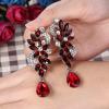imageBriLove Womens Bohemian Boho Crystal Flower Wedding Bridal Chandelier Teardrop Bling Dangle Earrings04Deep Red SilverTone