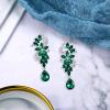 imageBriLove Womens Bohemian Boho Crystal Flower Wedding Bridal Chandelier Teardrop Bling Dangle Earrings05Emerald Color SilverTone