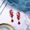 imageBriLove Womens Bohemian Boho Crystal Flower Wedding Bridal Chandelier Teardrop Bling Dangle Earrings06Ruby Color SilverTone
