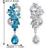 imageBriLove Womens Bohemian Boho Crystal Flower Wedding Bridal Chandelier Teardrop Bling Dangle Earrings07Blue Topaz Color SilverTone