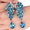 imageBriLove Womens Bohemian Boho Crystal Flower Wedding Bridal Chandelier Teardrop Bling Dangle Earrings07Blue Topaz Color SilverTone
