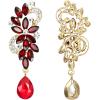 imageBriLove Womens Bohemian Boho Crystal Flower Wedding Bridal Chandelier Teardrop Bling Dangle EarringsRuby Color GoldTone