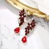 imageBriLove Womens Bohemian Boho Crystal Flower Wedding Bridal Chandelier Teardrop Bling Dangle EarringsRuby Color GoldTone