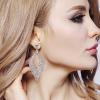imageBriLove Womens Bohemian Boho Crystal Hollow Leaf Chandelier Dangle Earrings06Iridescent AB GoldTone