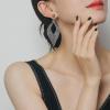 imageBriLove Womens Bohemian Boho Crystal Hollow Leaf Chandelier Dangle EarringsGrey SilverTone