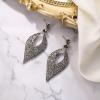 imageBriLove Womens Bohemian Boho Crystal Hollow Leaf Chandelier Dangle EarringsGrey SilverTone