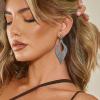 imageBriLove Womens Bohemian Boho Crystal Hollow Leaf Chandelier Dangle EarringsGrey SilverTone