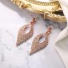 imageBriLove Womens Bohemian Boho Crystal Hollow Leaf Chandelier Dangle EarringsPeach Morganite Color RoseGoldtone
