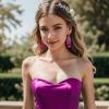 imageBriLove Womens Bohemian Boho Crystal Multi Teardrop Filigree Cluster Chandelier Dangle Earrings01Fuchsia GoldTone
