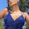 imageBriLove Womens Bohemian Boho Crystal Wedding Bridal Multiple Teardrop Chandelier Long Dangle Earrings07Royal Blue SilverTone