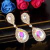 imageBriLove Womens Fashion Wedding Bridal Crystal Teardrop Infinity Dangle EarringsIridescent AB GoldTone