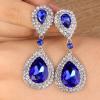 imageBriLove Womens Fashion Wedding Bridal Crystal Teardrop Infinity Dangle EarringsRoyal Blue SilverTone