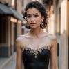 imageBriLove Womens Vintaged Style Wedding Bridal Crystal Drop Hollow Chandelier Filigree Dangle EarringsBlack GoldTone