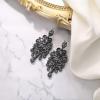 imageBriLove Womens Vintaged Style Wedding Bridal Crystal Drop Hollow Chandelier Filigree Dangle EarringsGrey BlackTone