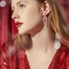 imageBriLove Womens Wedding Bridal Crystal Cluster Teardrop Dangle EarringsRuby Color GoldTone