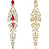 imageBriLove Womens Wedding Bridal Crystal Cluster Teardrop Dangle EarringsRuby Color GoldTone