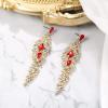 imageBriLove Womens Wedding Bridal Crystal Cluster Teardrop Dangle EarringsRuby Color GoldTone