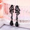 imageBriLove Womens Wedding Bridal Crystal Floral Scroll Chandelier Dangle EarringsBlack BlackTone