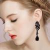 imageBriLove Womens Wedding Bridal Crystal Floral Scroll Chandelier Dangle EarringsBlack BlackTone