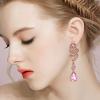 imageBriLove Womens Wedding Bridal Crystal Floral Scroll Chandelier Dangle EarringsPink GoldTone