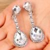 imageBriLove Womens Wedding Bridal Crystal Teardrop Infinity Figure 8 Chandelier Dangle ClipOn EarringsClear SilverTone