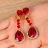 imageBriLove Womens Wedding Bridal Crystal Teardrop Infinity Figure 8 Chandelier Dangle ClipOn EarringsRuby Color GoldTone