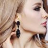 imageBriLove Womens Wedding Bridal Infinity Figure 8 Crystal Teardrop Chandelier Dangle ClipOn EarringsBlack BlackTone