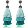 imageBriLove Green Tassel Earrings for Women Bohemian Boho Ombre Layered Fringe Thread Chandelier Black Crystal Dangle Turquoise Color SilverTone