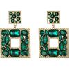 imageBriLove St Patricks Day Earrings Art Deco Sparkly Rhinestone Geometric Emerald Cut Statement Dangle Jewelry for Women Green GoldTone