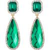 imageBriLove St Patricks Day Earrings Wedding Bridal Dangle Earring for Women Crystal Asscher Cut Elongated Faceted Teardrop Infinity Emerald Color GoldToned