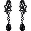 imageBriLove Womens Wedding Bridal Crystal Floral Scroll Chandelier Dangle EarringsBlack BlackTone