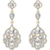 imageBriLove Womens Wedding Bridal Crystal Rhinestone Beaded ClipOn Dangle Earrings02Clear GoldTone