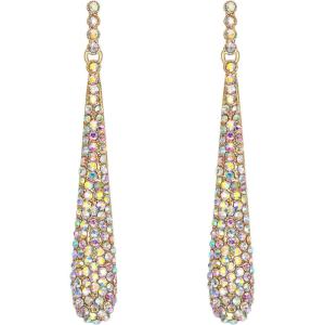 imageBriLove Wedding Bridal Elegant Crystal Beaded Teardrop Long Dangle Earrings for WomenIridescent AB GoldTone