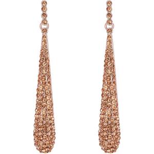 imageBriLove Wedding Bridal Elegant Crystal Beaded Teardrop Long Dangle Earrings for WomenPeach Morganite Color RoseGoldTone