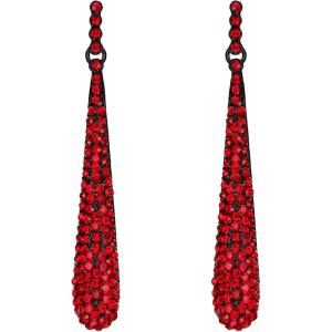 imageBriLove Wedding Bridal Elegant Crystal Beaded Teardrop Long Dangle Earrings for WomenRuby Color BlackTone