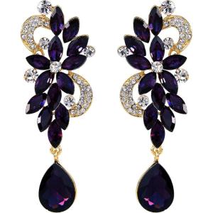 imageBriLove Womens Bohemian Boho Crystal Flower Wedding Bridal Chandelier Teardrop Bling Dangle Earrings02Amethyst Color GoldTone