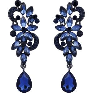 imageBriLove Womens Bohemian Boho Crystal Flower Wedding Bridal Chandelier Teardrop Bling Dangle Earrings03Navy Blue BlackTone