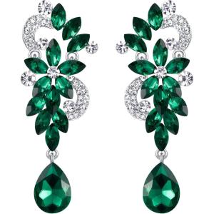 imageBriLove Womens Bohemian Boho Crystal Flower Wedding Bridal Chandelier Teardrop Bling Dangle Earrings05Emerald Color SilverTone