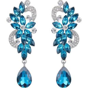 imageBriLove Womens Bohemian Boho Crystal Flower Wedding Bridal Chandelier Teardrop Bling Dangle Earrings07Blue Topaz Color SilverTone