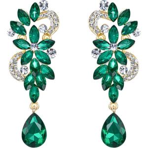 imageBriLove Womens Bohemian Boho Crystal Flower Wedding Bridal Chandelier Teardrop Bling Dangle Earrings08Emerald Color GoldTone