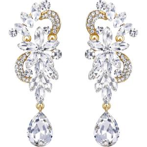 imageBriLove Womens Bohemian Boho Crystal Flower Wedding Bridal Chandelier Teardrop Bling Dangle Earrings09Clear GoldTone