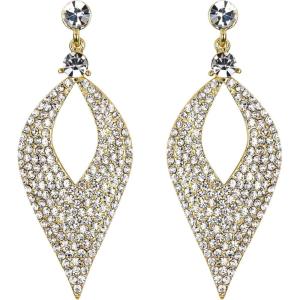 imageBriLove Womens Bohemian Boho Crystal Hollow Leaf Chandelier Dangle Earrings03Clear GoldTone