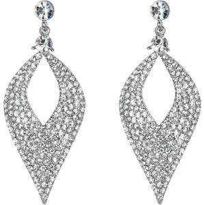 imageBriLove Womens Bohemian Boho Crystal Hollow Leaf Chandelier Dangle Earrings04Clear SilverTone